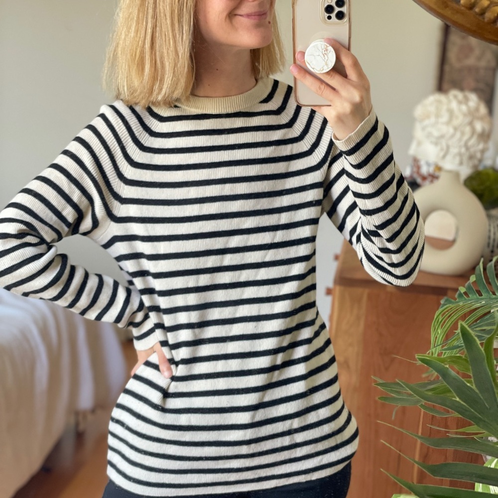 Timeless beige and black stripe wool sweater